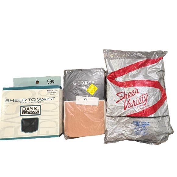 custom Accessories - Lot Of 3 Pantyhose Vintage Sheer Variety‎ Classic Diamond Basic Editions George